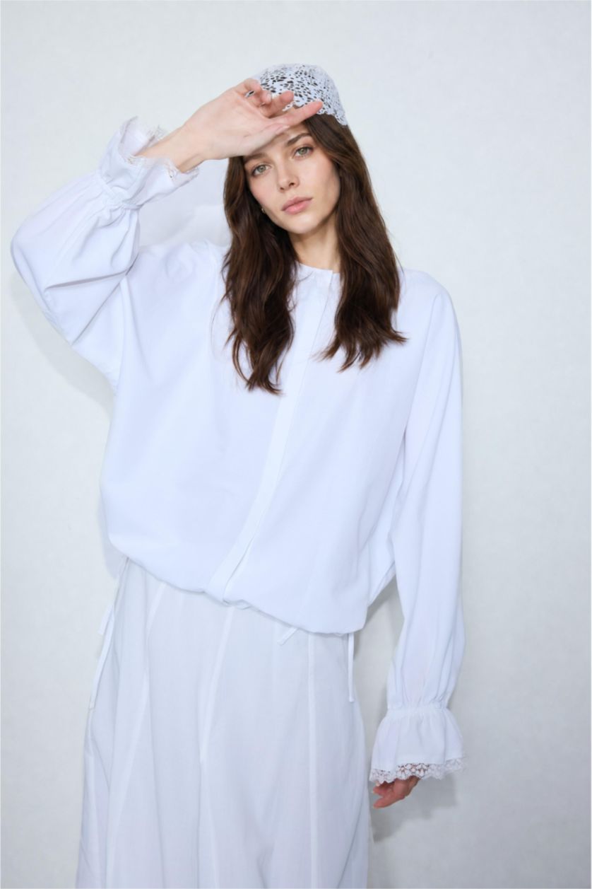 Women White Regular Fit Poplin Long Sleeve Tunic