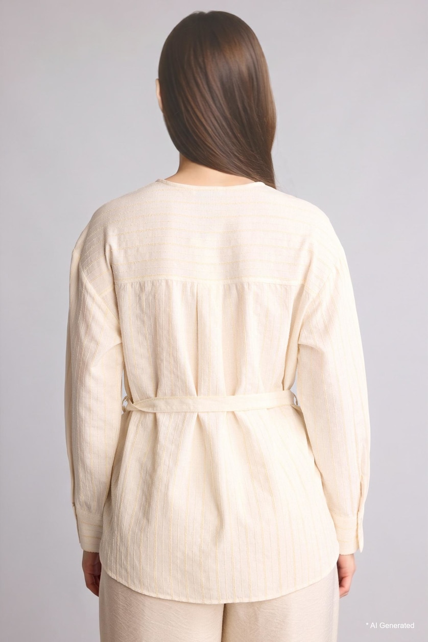 WOMAN Beige Regular Fit Striped Striped Long Sleeve Tunic