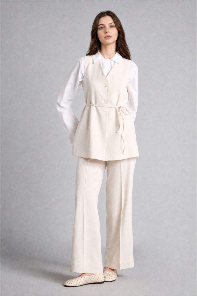 WOMAN Light Beige Boy Regular Fit V-Neck Light Beige Shirt