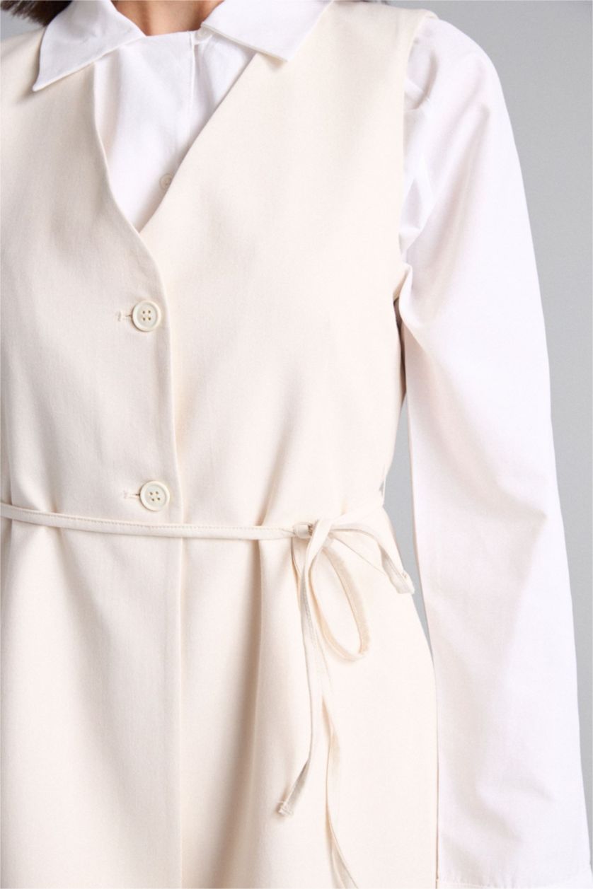 WOMAN Light Beige Boy Regular Fit V-Neck Light Beige Shirt