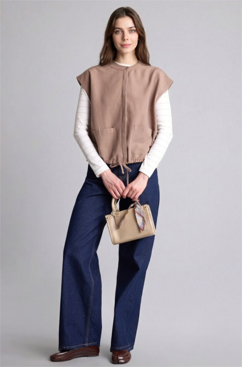 Kadın Vizon Regular Fit Keten Yelek