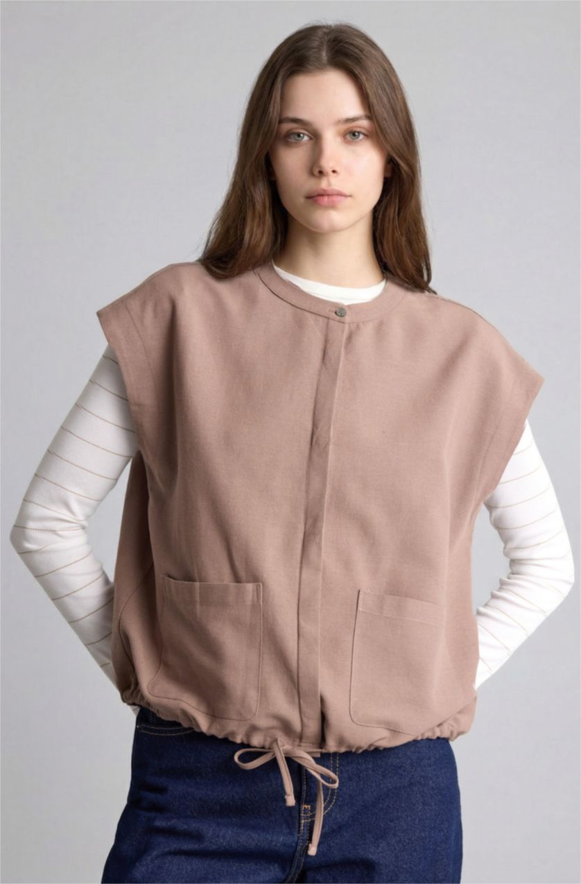 Kadın Vizon Regular Fit Keten Yelek