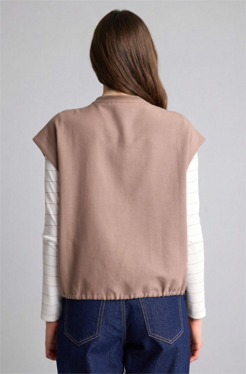 Kadın Vizon Regular Fit Keten Yelek