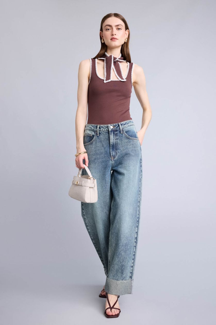 Kadın Kahve Slim Fit Yuvarlak Yaka Ribana Atlet