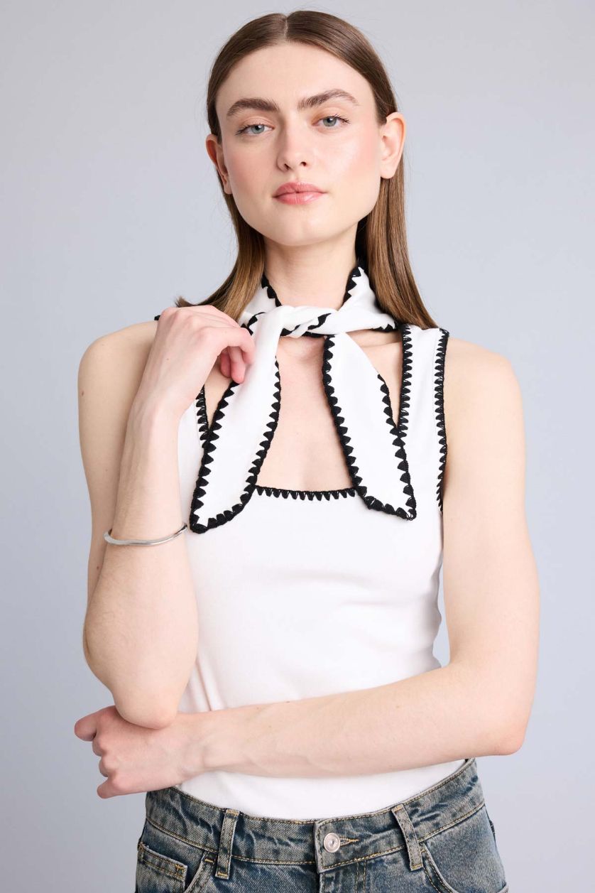 WOMAN Ecru Slim Fit Round Neck Ribbed Tank Top