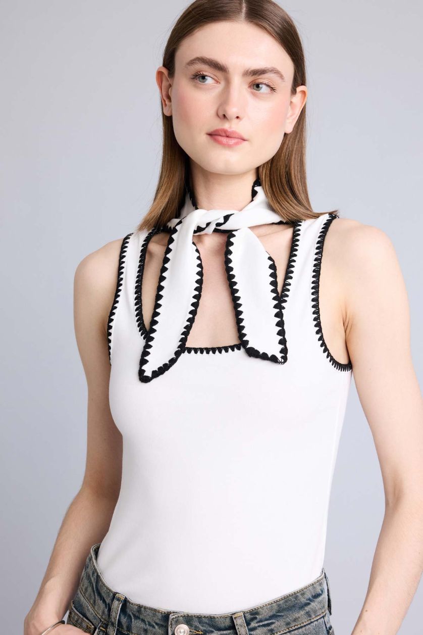 WOMAN Ecru Slim Fit Round Neck Ribbed Tank Top