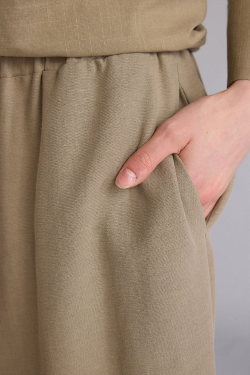 FEMME Kaki Clair Culotte Fit Linen Blended Trousers