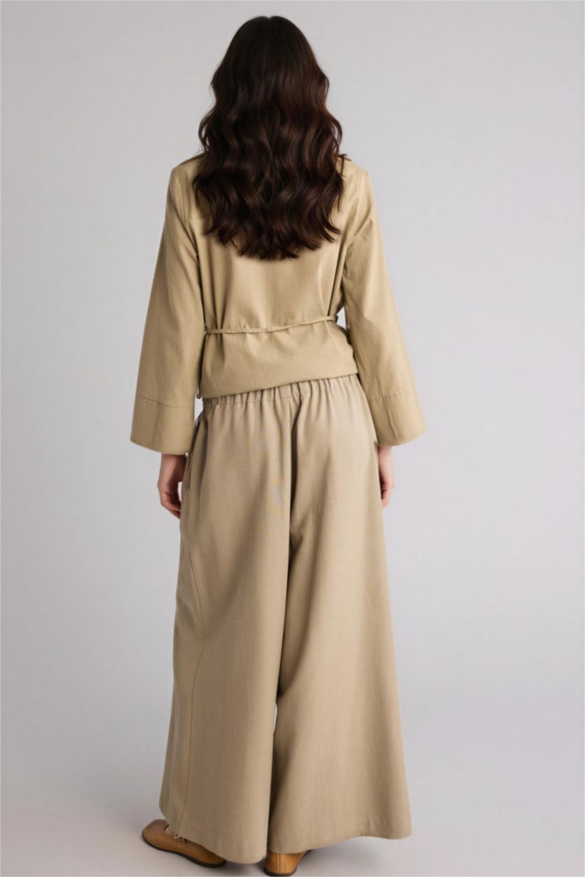 WOMAN Light Khaki Culotte Fit Linen Blended Trousers
