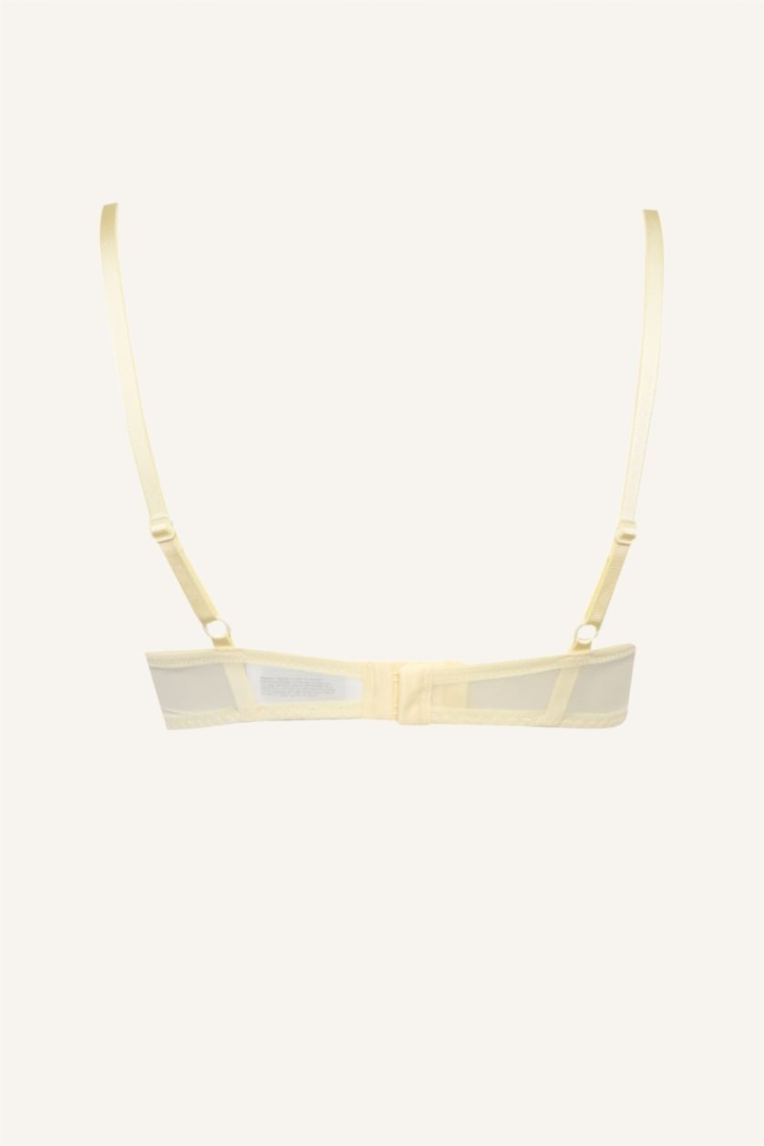 Kadın Açık Sarı Dantelli Brode Kapsız Pedsiz Bra