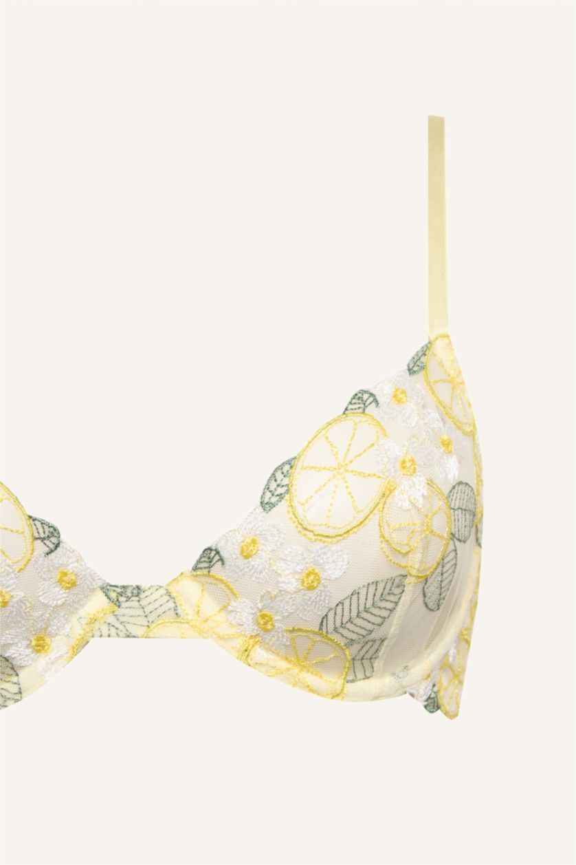 Kadın Açık Sarı Dantelli Brode Kapsız Pedsiz Bra
