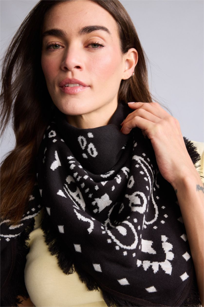 Kadın Koyu Kahve Kadın Şal Desenli Atkı