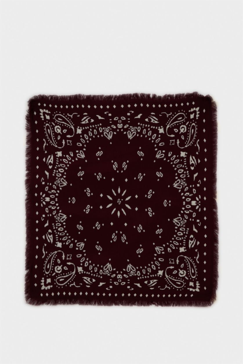 Kadın Bordo Kadın Şal Desenli Atkı