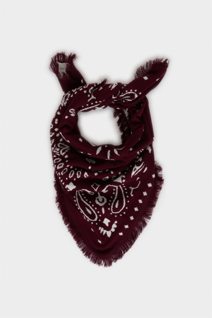 Kadın Bordo Kadın Şal Desenli Atkı