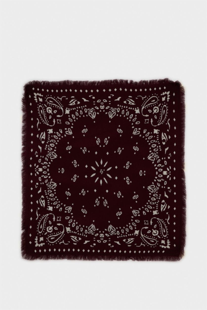 Kadın Bordo Kadın Şal Desenli Atkı