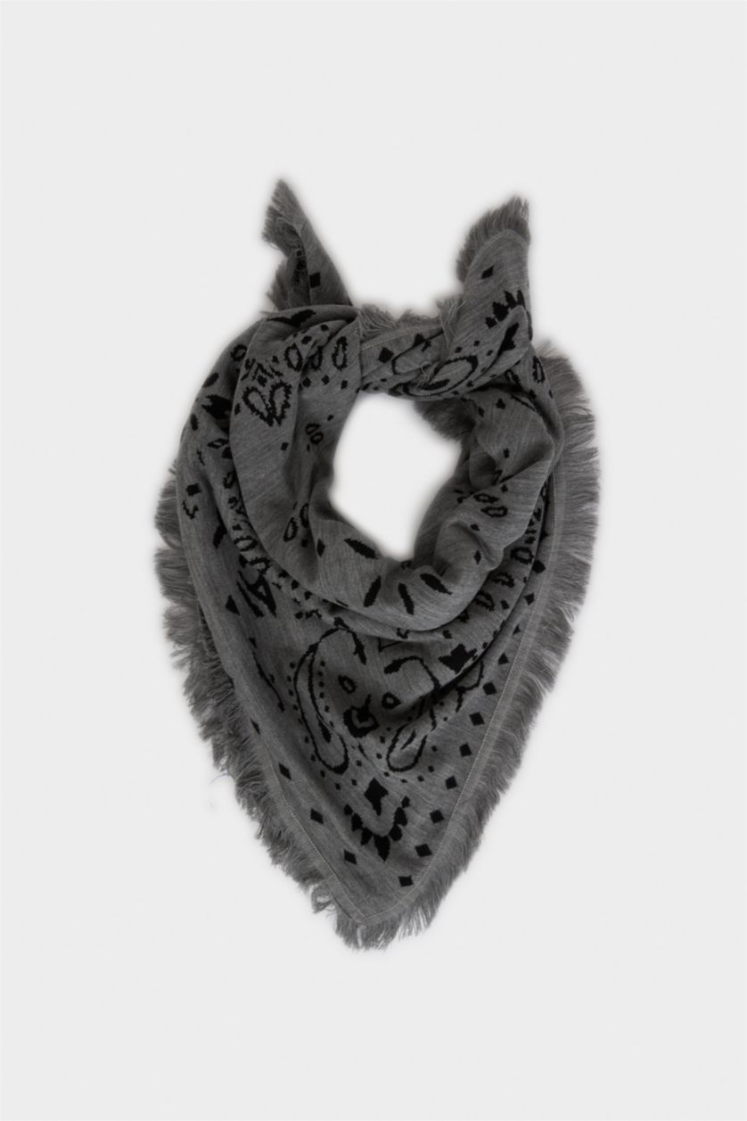 Kadın Gri Kadın Şal Desenli Atkı