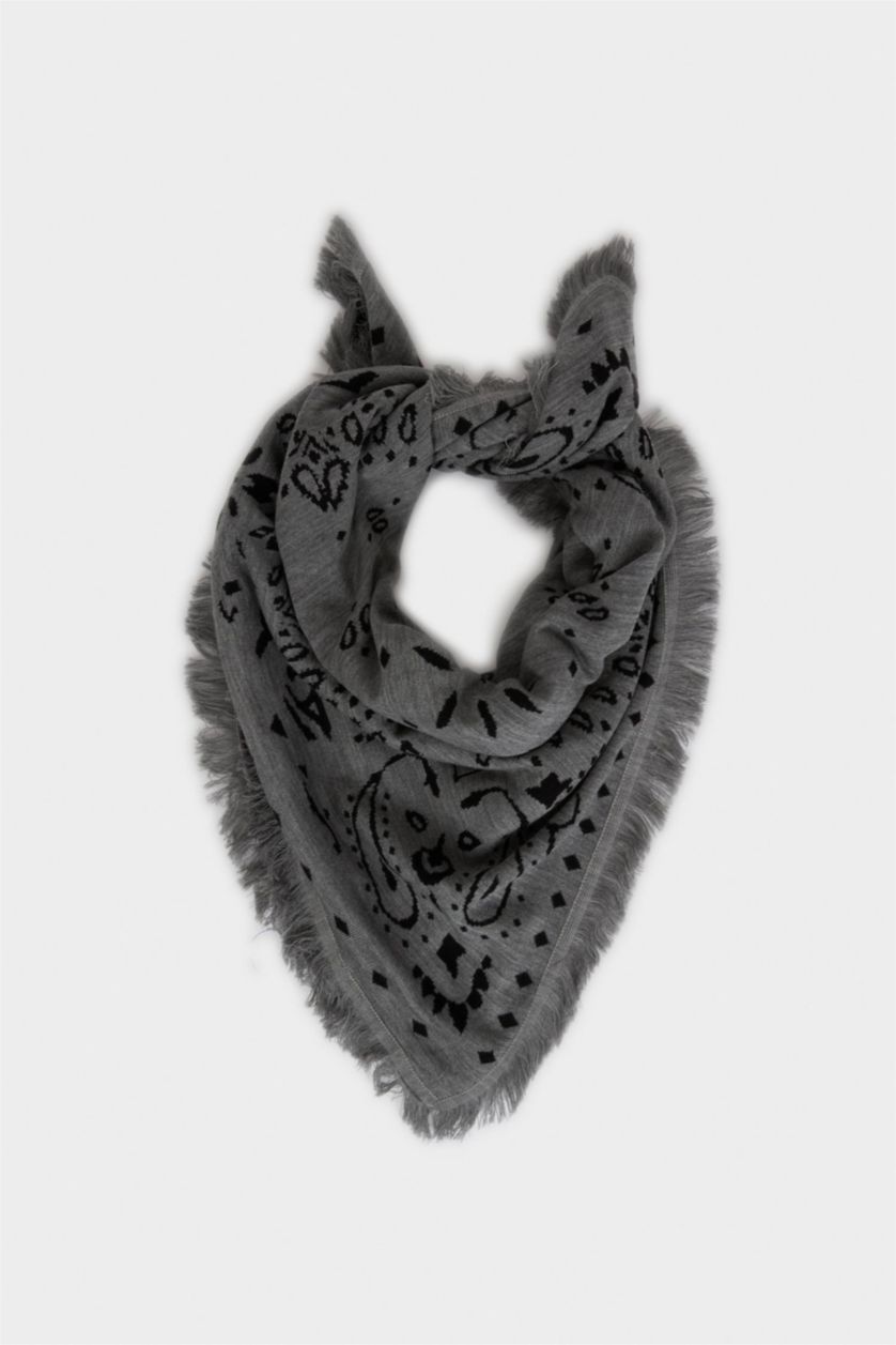 Kadın Gri Kadın Şal Desenli Atkı