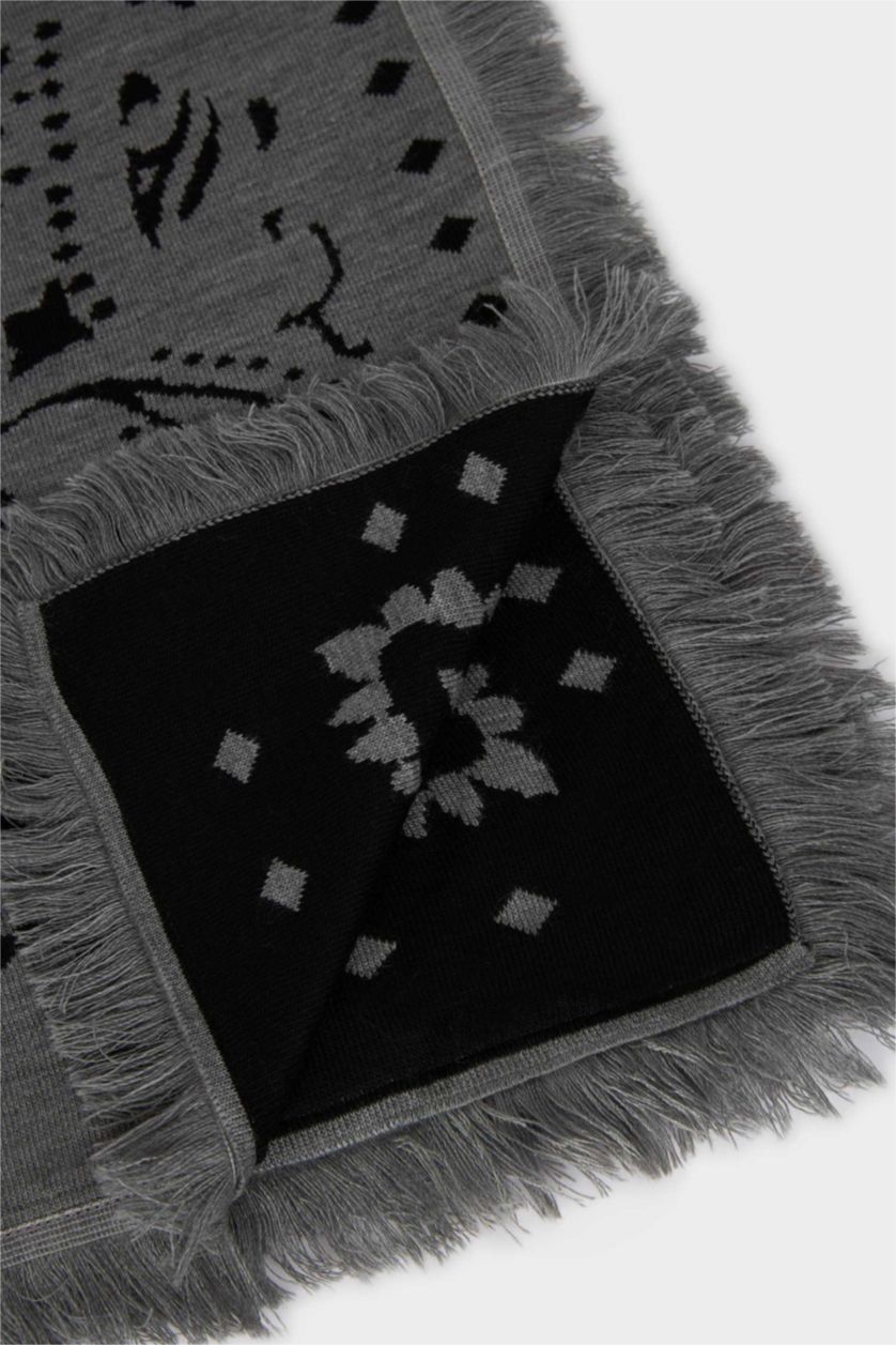 Kadın Gri Kadın Şal Desenli Atkı