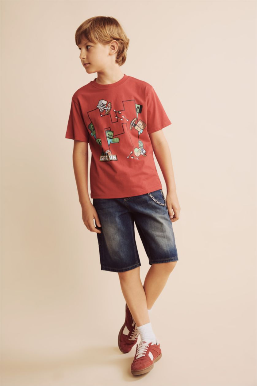 Young Boys - Teen Boys Red Oversize Fit Minecraft Licensed Short Sleeve T-Shirt