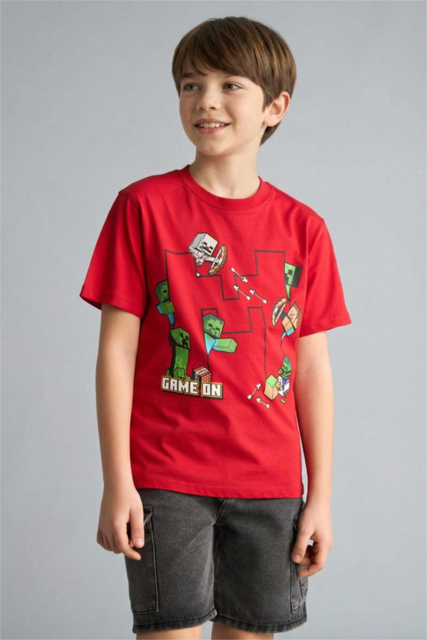 Young Boys - Teen Boys Red Oversize Fit Minecraft Licensed Short Sleeve T-Shirt