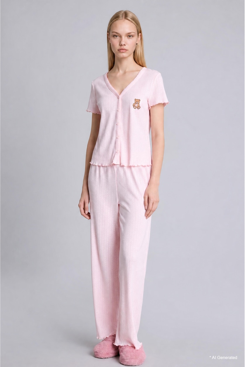 Women Pink Regular Fit Short Sleeve T-Shirt and Pants Pyjama Set