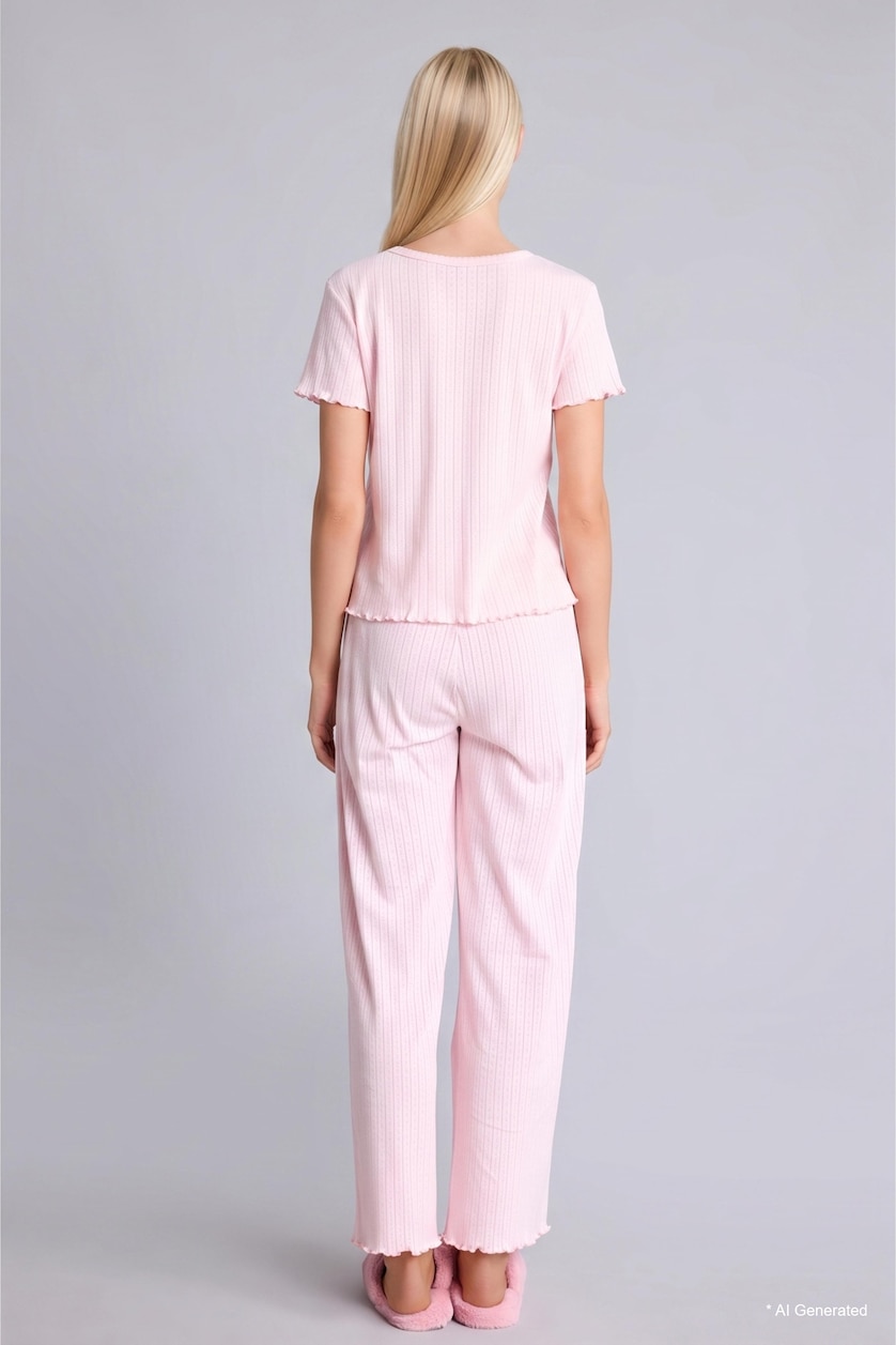 Women Pink Regular Fit Short Sleeve T-Shirt and Pants Pyjama Set