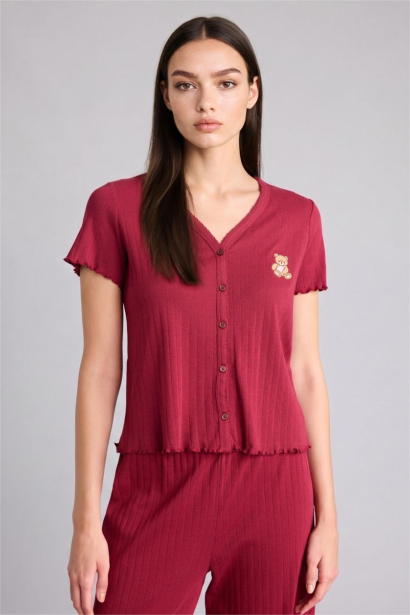 Kadın Bordo Regular Fıt Kısa Kollu 2'li Takım