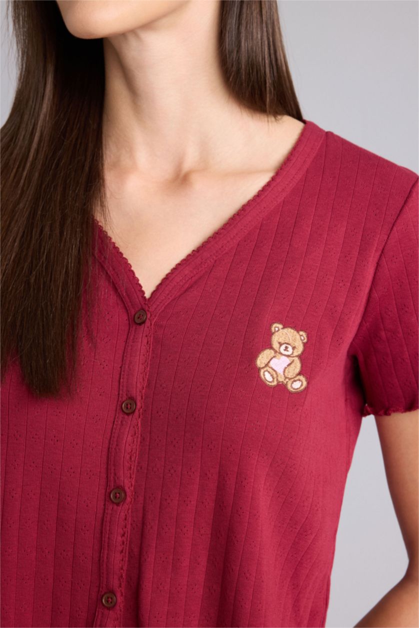 Kadın Bordo Regular Fıt Kısa Kollu 2'li Takım