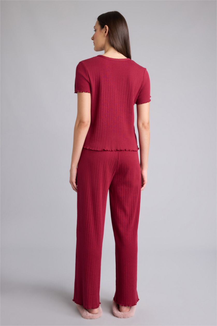 Kadın Bordo Regular Fıt Kısa Kollu 2'li Takım