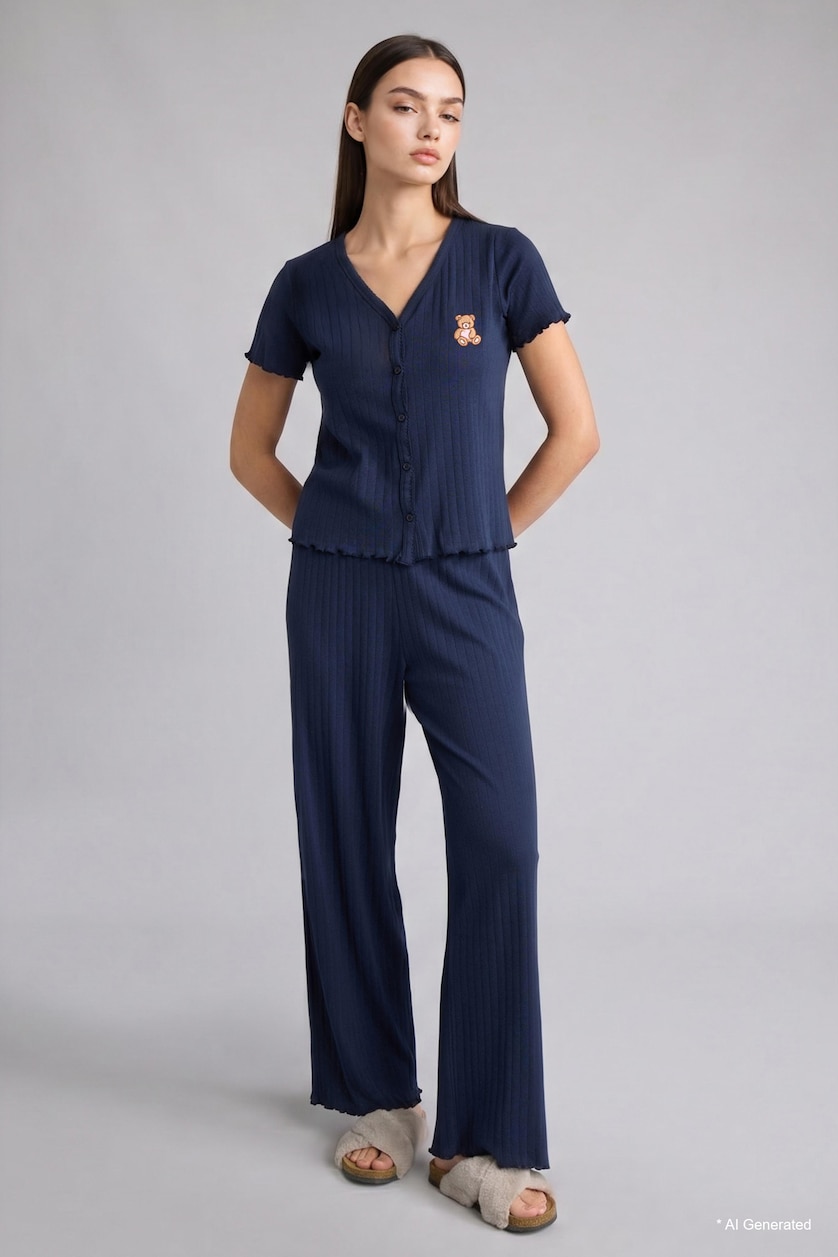 Women NAVY Regular Fit Short Sleeve 2 Piece Set