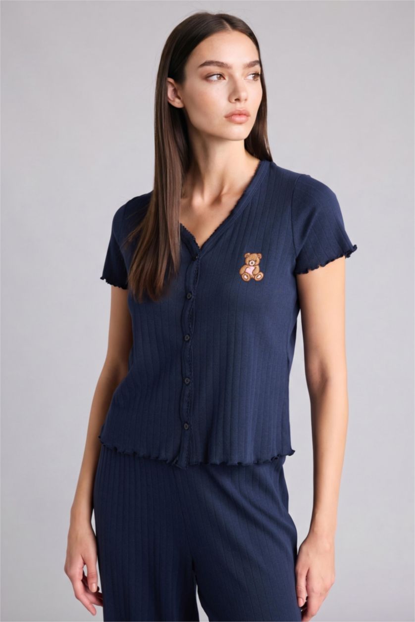 Kadın Lacivert Regular Fıt Kısa Kollu 2'li Takım