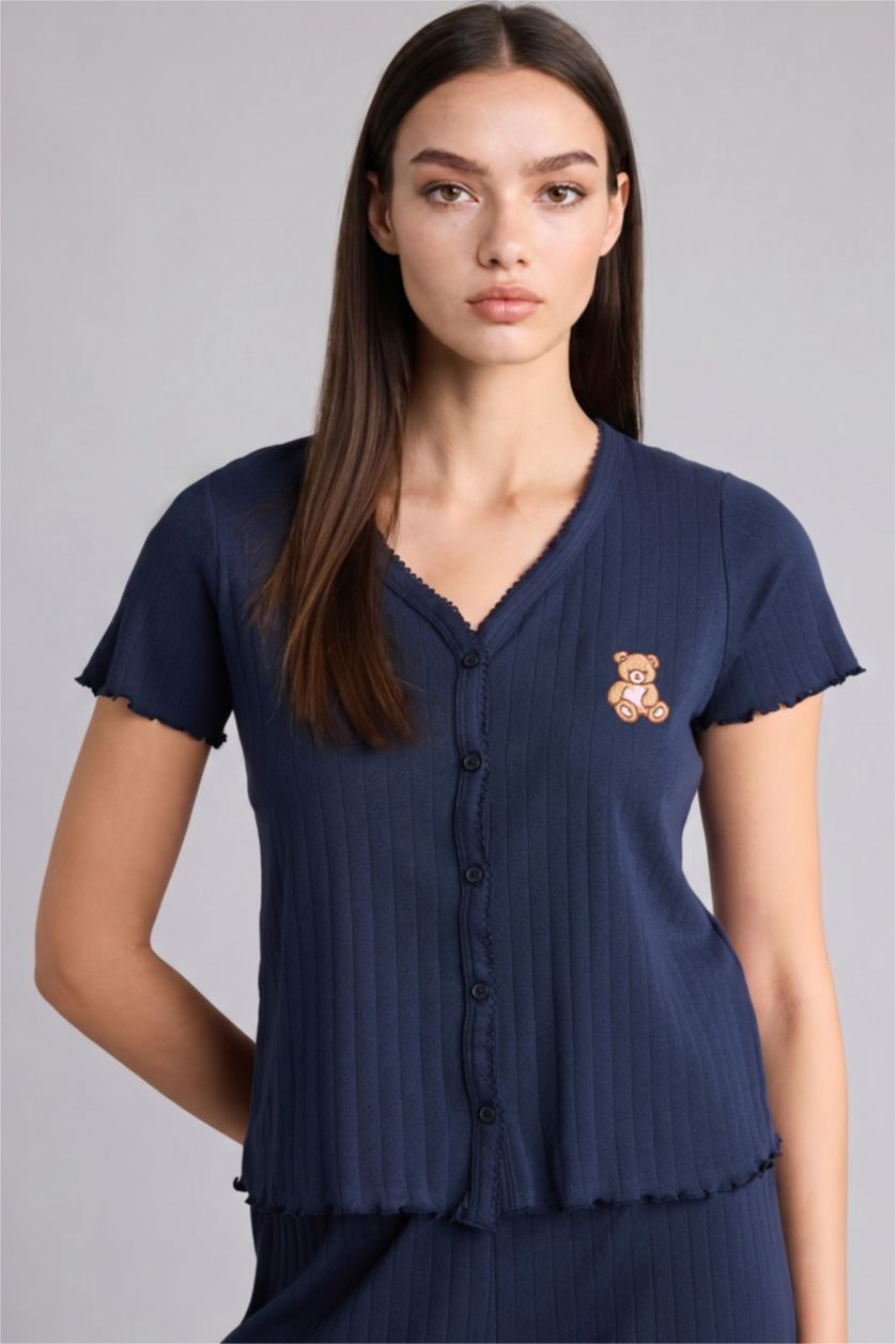 Kadın Lacivert Regular Fıt Kısa Kollu 2'li Takım