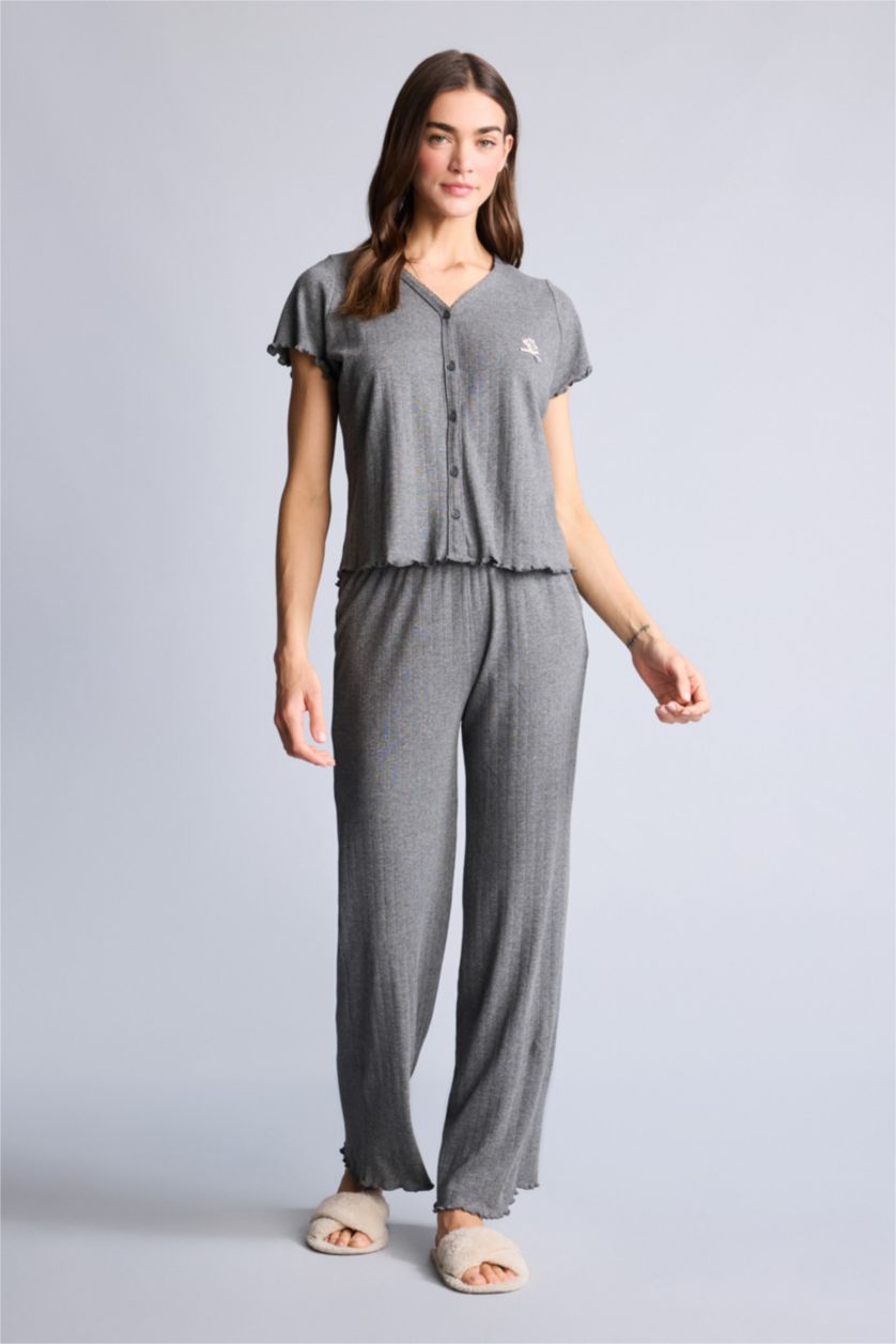 Kadın Antrasit Pijama Takımı Üst Alt