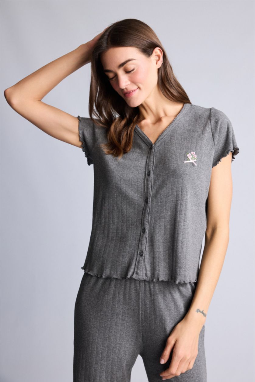 Kadın Antrasit Pijama Takımı Üst Alt