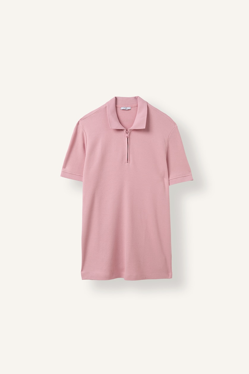 Erkek Gülkurusu Fermuarlı Polo Tişört