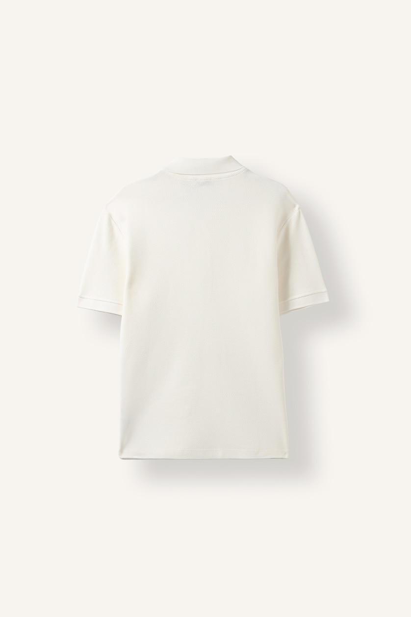 Erkek Ekru %100 Pamuk Yarım Fermuarlı Basic Polo Tişört