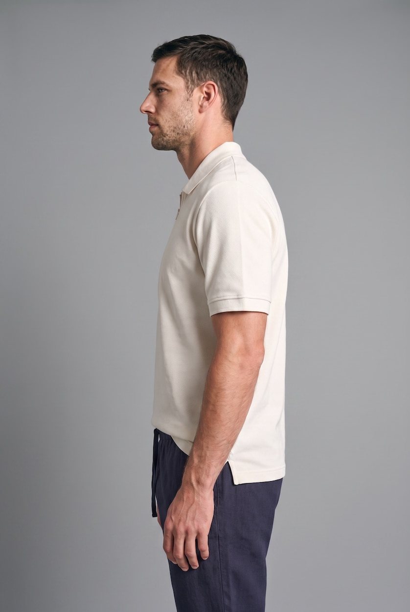HOMME Écru T-shirt polo basique 100% coton en piqué avec demi-fermeture zippée Coupe régulière