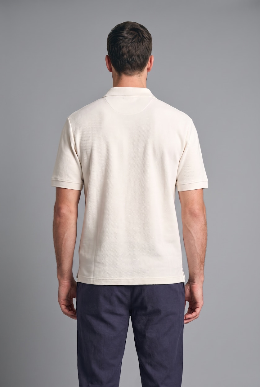 HOMME Écru T-shirt polo basique 100% coton en piqué avec demi-fermeture zippée Coupe régulière
