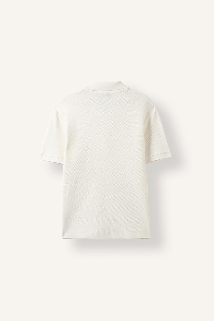 HOMME Écru T-shirt polo basique 100% coton en piqué avec demi-fermeture zippée Coupe régulière
