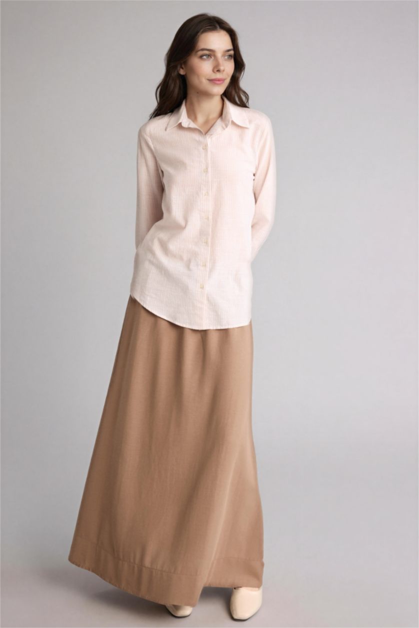 Kadın Vizon A Form Keten Karışımlı Etek