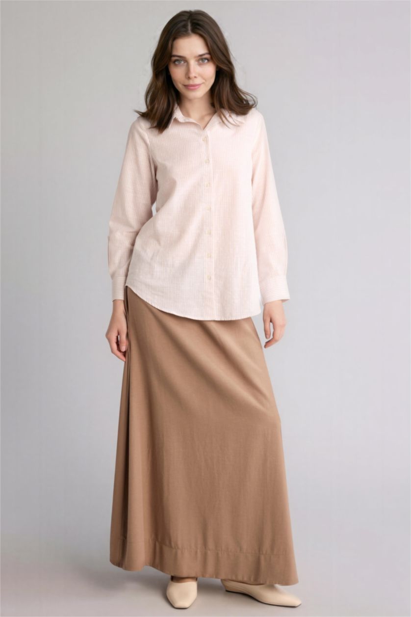 Kadın Vizon A Form Keten Karışımlı Etek