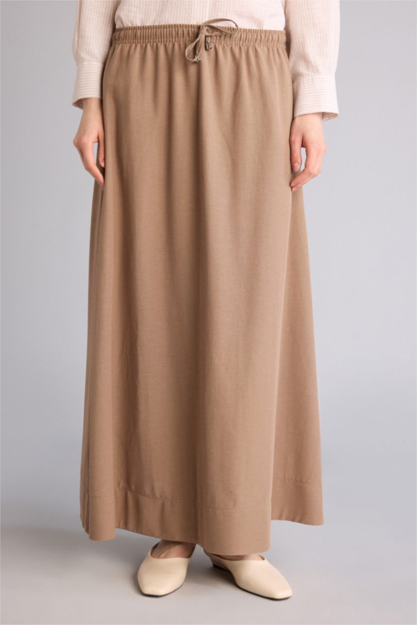 Kadın Vizon A Form Keten Karışımlı Etek