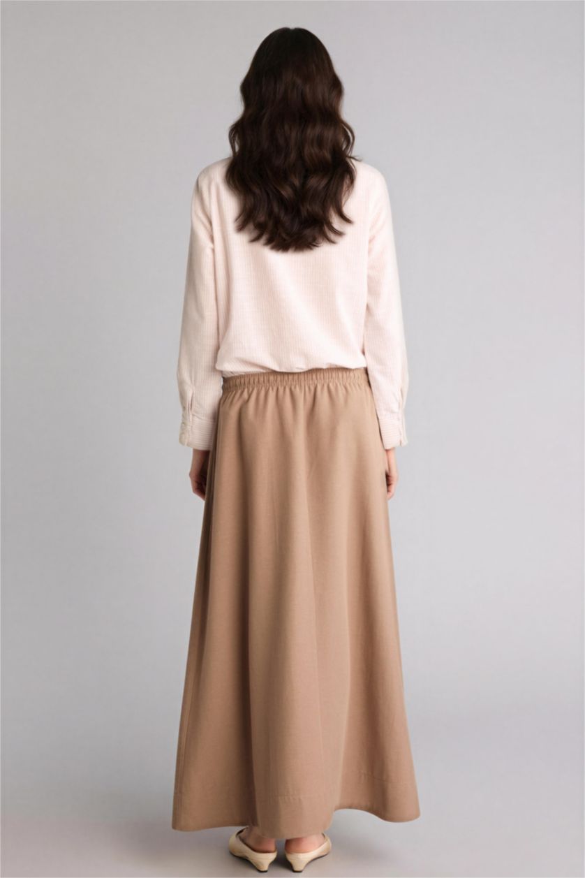 Kadın Vizon A Form Keten Karışımlı Etek