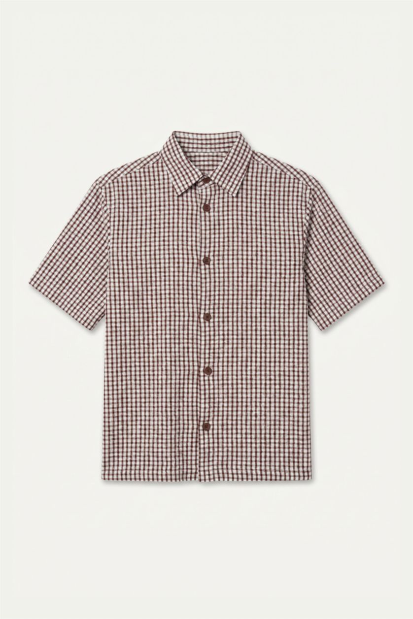 Men Bordeaux Boxy Fit Short Sleeve Shirt