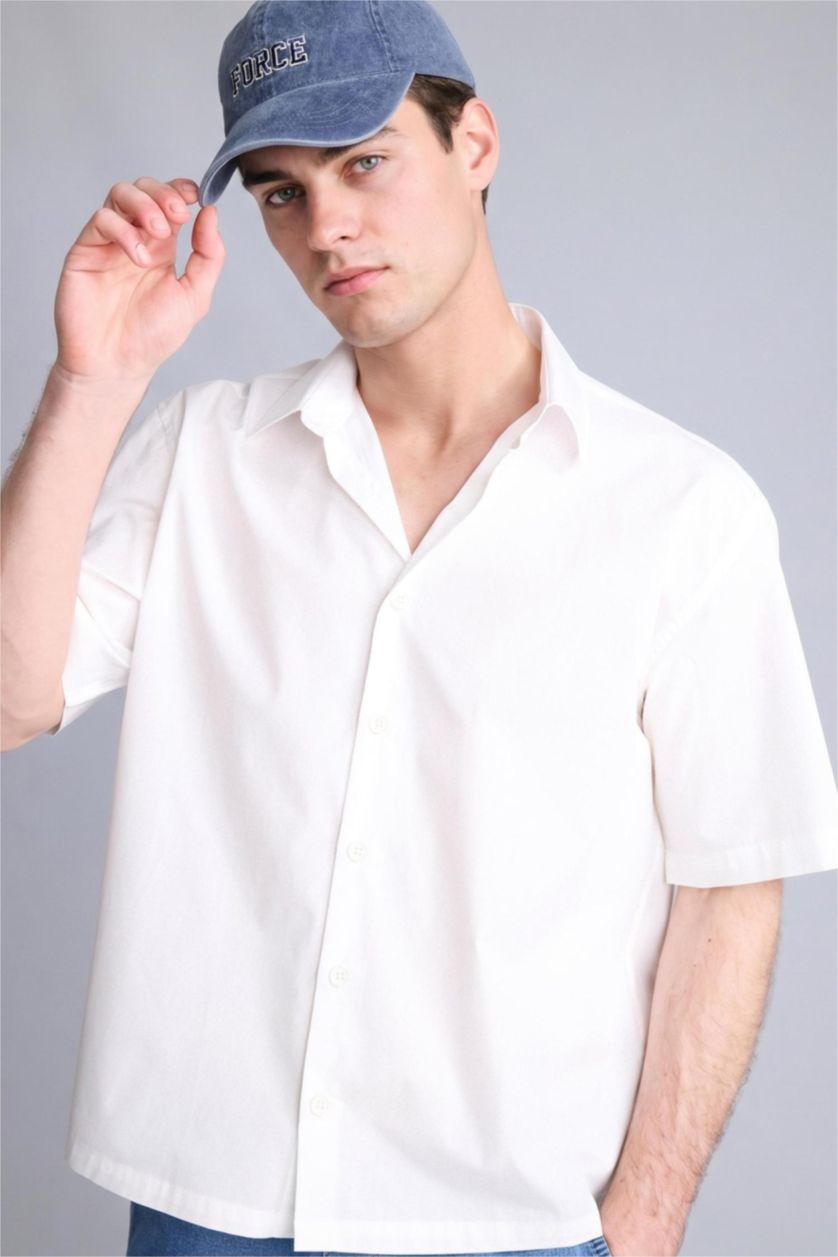 HOMME Écru Chemise boxy en popeline imprimée à manches courtes