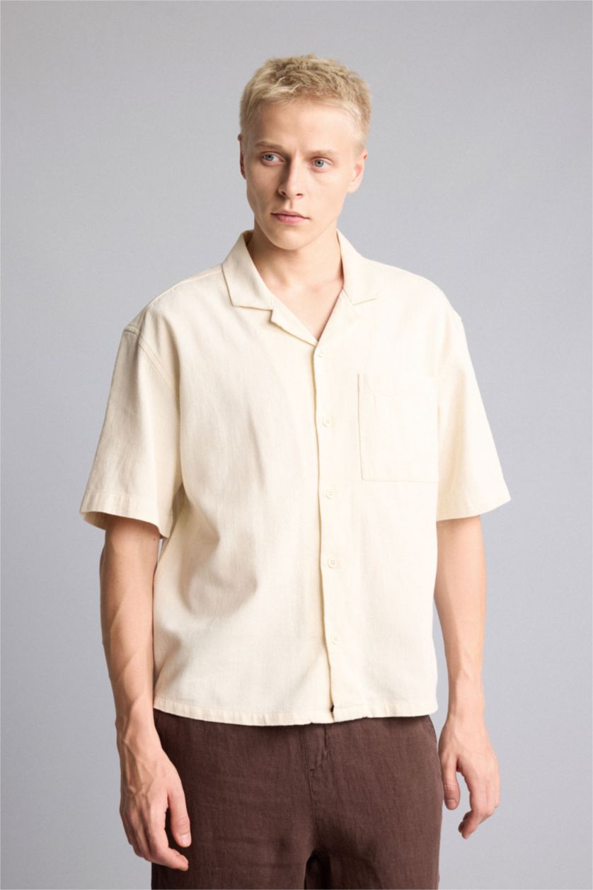 Men Stone Boxy Fit Woven Short Sleeve Shirt