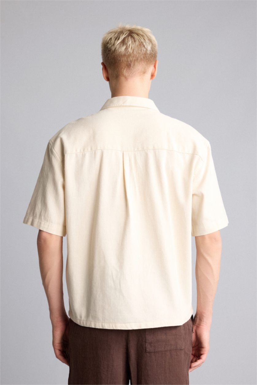Men Stone Boxy Fit Woven Short Sleeve Shirt