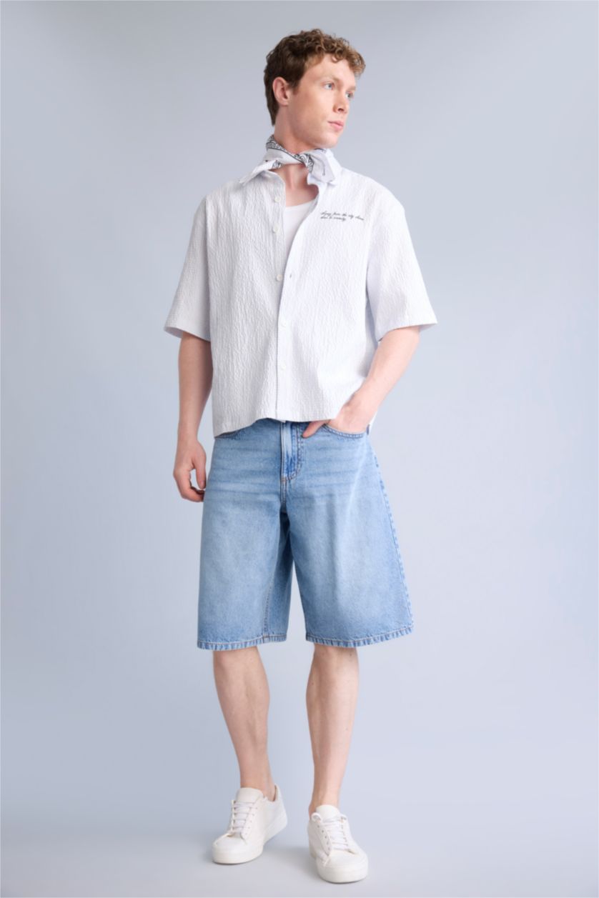 Men Ecru Boxy Fit Crinkle Short Sleeve Shirt