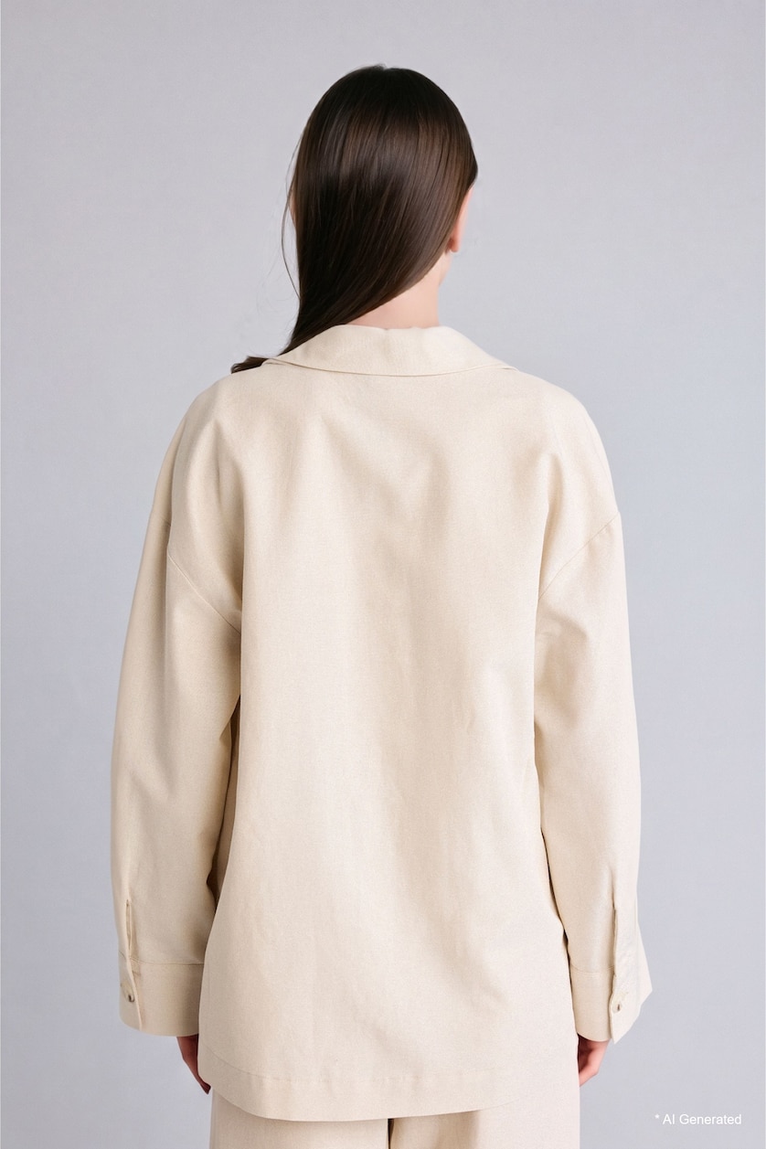 Women Ecru Relax Fit Linen Blended Long Sleeve Tunic