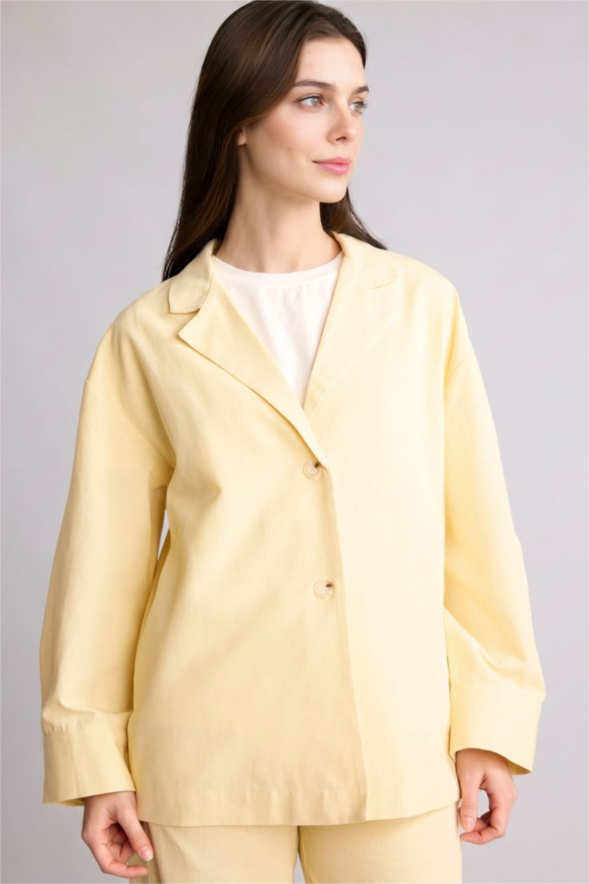 Kadın Açık Sarı Relax Fıt Keten Karışımlı Tunik