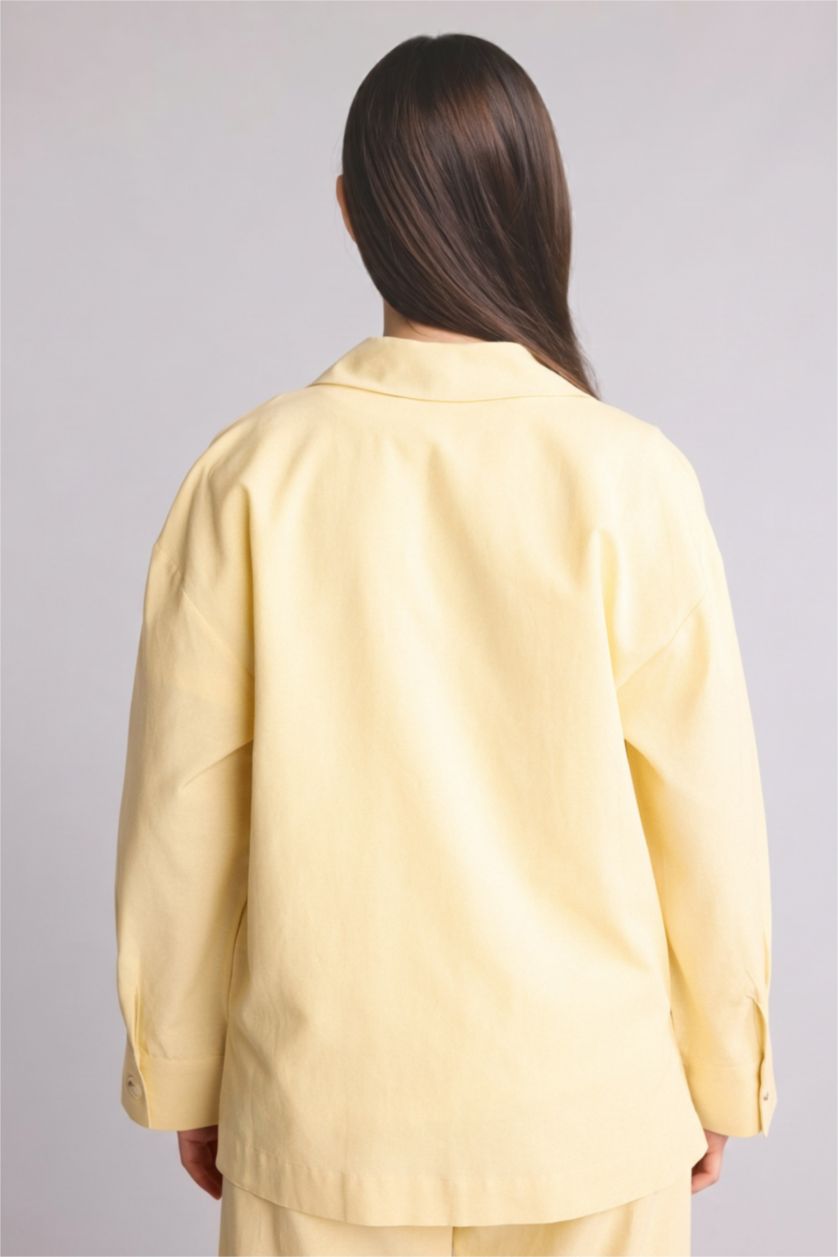 Kadın Açık Sarı Relax Fıt Keten Karışımlı Tunik